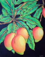 Mangoes - Silk Painting Mixed Media - By Ursula Schroter, Dyes On Silk Mixed Media Artist