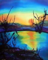 Sunset Reflection - Silk Painting Paintings - By Ursula Schroter, Dyes On Silk Painting Artist