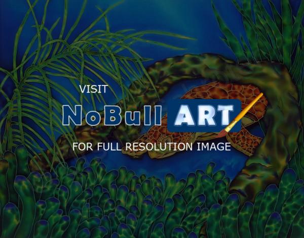 Animals - Curious Sea Turtle - Silk Painting