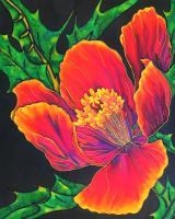 Jazzy Poppy - Silk Painting Paintings - By Ursula Schroter, Dyes And Paints On Silk Painting Artist