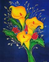 Yellow Callas - Silk Painting Paintings - By Ursula Schroter, Dyes And Paints On Silk Painting Artist