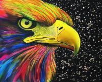 Eagles Vibrant Gaze - Silk Painting Mixed Media - By Ursula Schroter, Silk Paint On Silk Mixed Media Artist