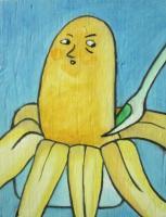 Banana 01-What - Watercolor On Plywood Paintings - By Louise Hung, Caricature Painting Artist