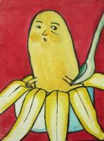 Banana 02-Dont - Watercolor On Plywood Paintings - By Louise Hung, Caricature Painting Artist