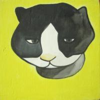 Cat 01 - Watercolor On Plywood Paintings - By Louise Hung, Caricature Painting Artist
