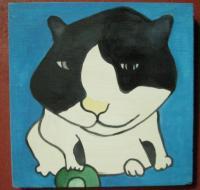 Cat 04 - Watercolor On Plywood Paintings - By Louise Hung, Caricature Painting Artist