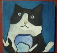 Cat 07 - Watercolor On Plywood Paintings - By Louise Hung, Caricature Painting Artist