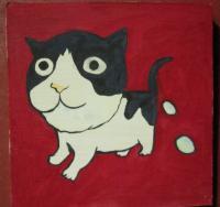 Cat 09 - Watercolor On Plywood Paintings - By Louise Hung, Caricature Painting Artist