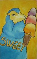 Ice Cream 01-Sheep - Watercolor On Plywood Paintings - By Louise Hung, Caricature Painting Artist