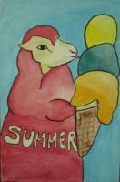 Ice Cream 03-Sheep - Watercolor On Plywood Paintings - By Louise Hung, Caricature Painting Artist