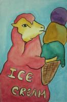 Ice Cream 04-Sheep - Watercolor On Plywood Paintings - By Louise Hung, Caricature Painting Artist