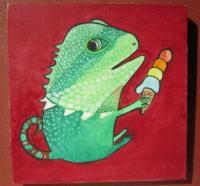 Ice Cream 19-Anole - Watercolor On Plywood Paintings - By Louise Hung, Caricature Painting Artist