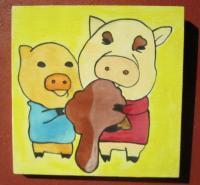 Ice Cream 20-Pig - Watercolor On Plywood Paintings - By Louise Hung, Caricature Painting Artist