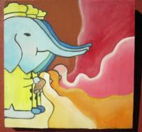 Ice Cream 21-Elephant - Watercolor On Plywood Paintings - By Louise Hung, Caricature Painting Artist