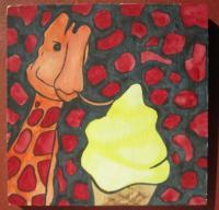 Ice Cream 22-Giraffe - Watercolor On Plywood Paintings - By Louise Hung, Caricature Painting Artist