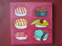 Big Size Painting - Sushi Menu - Watercolor On Plywood
