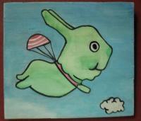 Flying Rabbit 01 - Watercolor On Plywood Paintings - By Louise Hung, Caricature Painting Artist