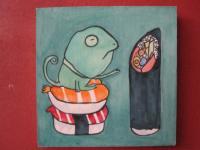 Sushi 01 - Watercolor On Plywood Paintings - By Louise Hung, Caricature Painting Artist