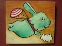 Flying Rabbit 02 - Watercolor On Plywood Paintings - By Louise Hung, Caricature Painting Artist