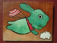 Flying Rabbit 03 - Watercolor On Plywood Paintings - By Louise Hung, Caricature Painting Artist