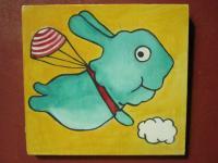 Flying Rabbit 05 - Watercolor On Plywood Paintings - By Louise Hung, Caricature Painting Artist