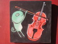 Music 05 - Watercolor On Plywood Paintings - By Louise Hung, Caricature Painting Artist