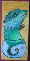 Fish Rocker 03 - Watercolor On Plywood Paintings - By Louise Hung, Caricature Painting Artist