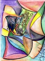 High Heel With Satin Feathers In Colors - Pen Paper Colors Paintings - By Jorge Alberto Medina Rosas, Abstract Art Painting Artist