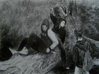 Just Resting - Charcoal Drawings - By Wendy Jones, Realism Drawing Artist