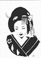 Geisha - Ink Drawings - By Pseudonym ~, Line Drawing Drawing Artist