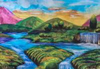 Waterfalls - Watercolor Paintings - By Artistry By Ajanta, Landscape Painting Artist