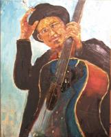 Self Potrait As Bob Dylan - Oil On Canvas Paintings - By Udi Peled, Impressionism Painting Artist