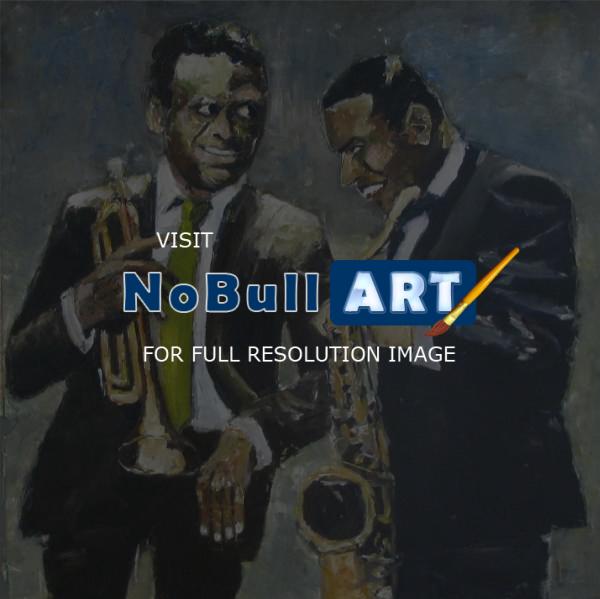 Jazz - Miles Davis And Wayne Shorter - Oil On Canvas
