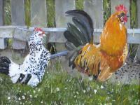 Chickens - Oil On Canvas Paintings - By Udi Peled, Impressionism Painting Artist