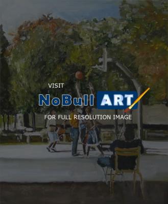 Sports - Basket Ball In The Park - Oil On Canvas