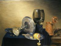 Still Life - Old Master Style Breakfast With Lemon - Oil On Canvas