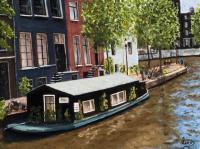 Cityscape - Amsterdam Houseboat - Oil On Linen