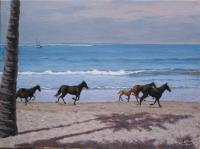Seascape - Horses On The Beach - Oil On Linen