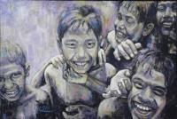Children Happy - Acrylics Paintings - By K- Kyanara, Abstract Painting Artist