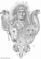 Native American Composition - Graphite Pencil Drawings - By Nathan Mcnee, Semi Realism Drawing Artist