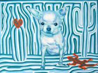Chihuahua And Cacti - Oil Paintings - By Jeffrey Danford, Hybrid Painting Artist