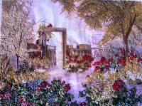 Rose Garden - Silk Ribbon Mixed Media - By Dana Arenson, Embroidery Mixed Media Artist