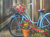 Vintage Blue Bicycle - Print Paintings - By Joyce Lapp, Realist Painting Artist