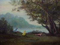 At The Lake - After Noon At The Lake - Oil On Canvas
