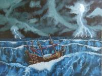 Queen Annes Revenge In A Storm - Oil Paint Paintings - By Matthew Wade, Sea Art Painting Artist