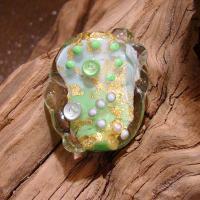 Color Duet Lampwork Bead With Gold Foil - Glass Glasswork - By Lori Smith, Beads Glasswork Artist