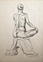 Seated Female Nude - Conte Crayon Drawings - By Stephany Briceno, Realism Drawing Artist