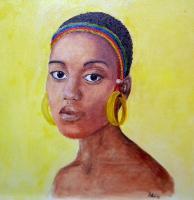 Ethiopian Girl - Oil On Fibreboard Paintings - By Anna Telesheva, Oil Portrait Painting Artist