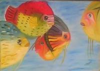 Moody Fishes - Oil On Oil Sheet Paintings - By Bhawana Arya, Realism Painting Artist