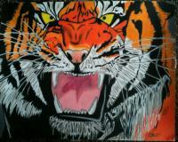 Tiger Snarling - Colored Pencil Drawings - By Carl Parker, Realist Drawing Artist